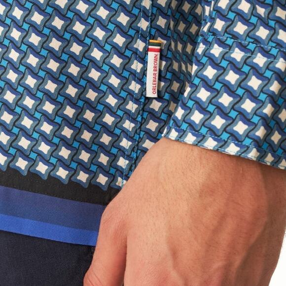 Orlebar Brown Catalina Blue Relaxed Fit Classic Piscina Print Shirt Size M - Picture 10 of 11